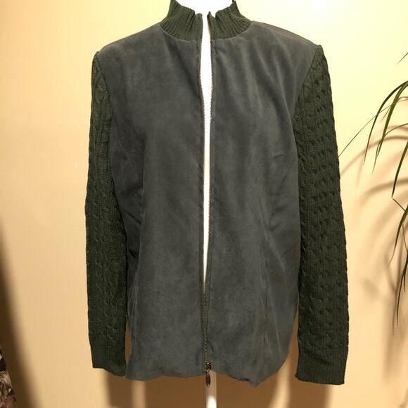 Christopher & Banks Faux Suede Wool blend Knit Sweater Jacket Cardigan Size M - Picture 2 of 14